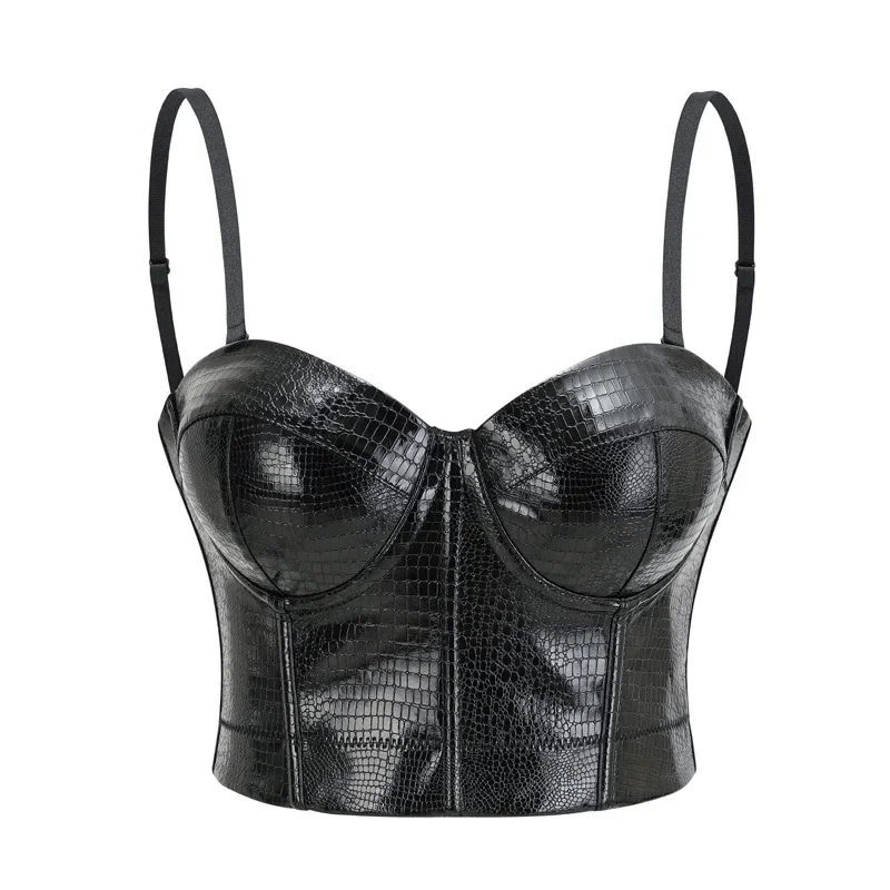 Bustier De Cuero PU Para Mujer, Estilo Gótico Con Push-up - Cómodo Y Elegante