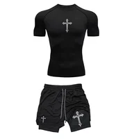 Jogging Breathable Compression Sportswear Summer Men's Training Two-piece Tight T-shirt Fitness Shorts Gym Workout Set RL0008 - Image 2