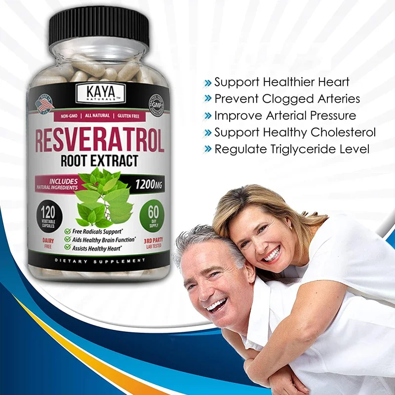 Resveratrol Supplement Resveratrol 1200 Mg Antioxidant 120 Capsules Supports Healthy Aging Immunity Brain Enhancement Heart