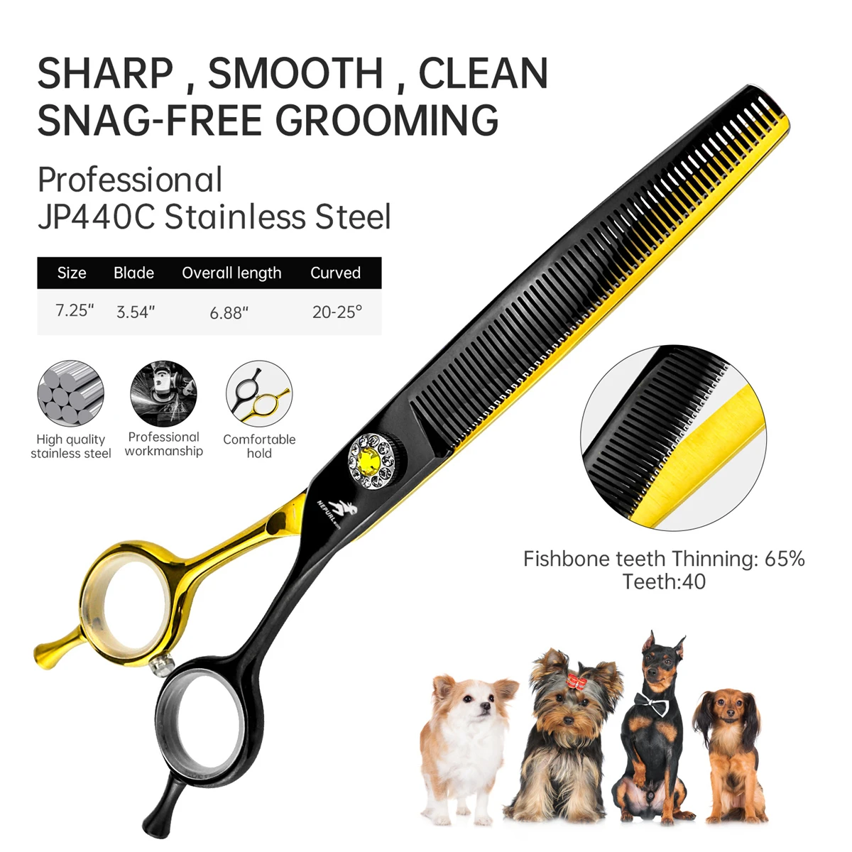 Dog Grooming Scissors Japan Stainless 7" Professional Curved Thinning for Groomer Bend Down