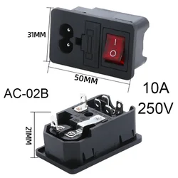 Universal Power Socket with LED Indicator, Rocker Switch, and 10A Fuse (1PCS   AC - 02B)