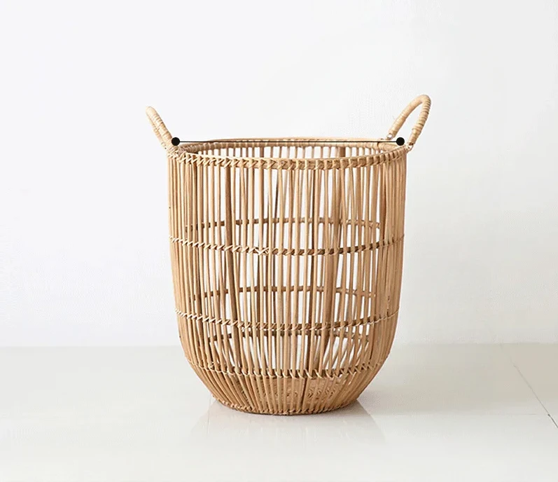 

Hand-Held Laundry Basket Real Rattan Hand-Woven Dirty Laundry Changing Clothes Storage Basket Decorative Flower Basket