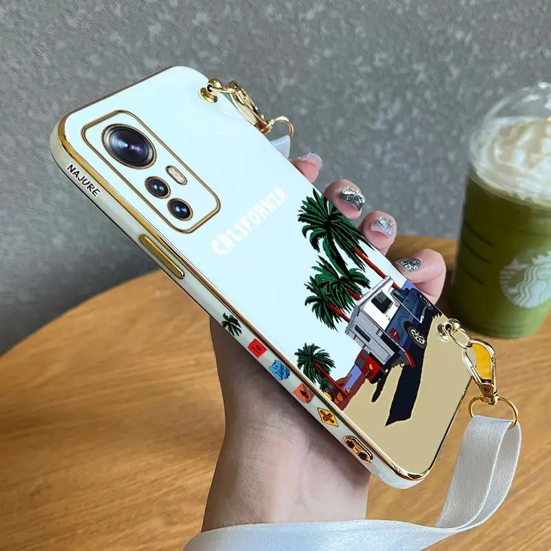 

Holiday Seaside Lanyard Plating Phone Case For Xiaomi Mi 13 12S Ultra 13 Pro 11T Ultra 12 12T 11 Lite 10 10T 9 Pro Cover