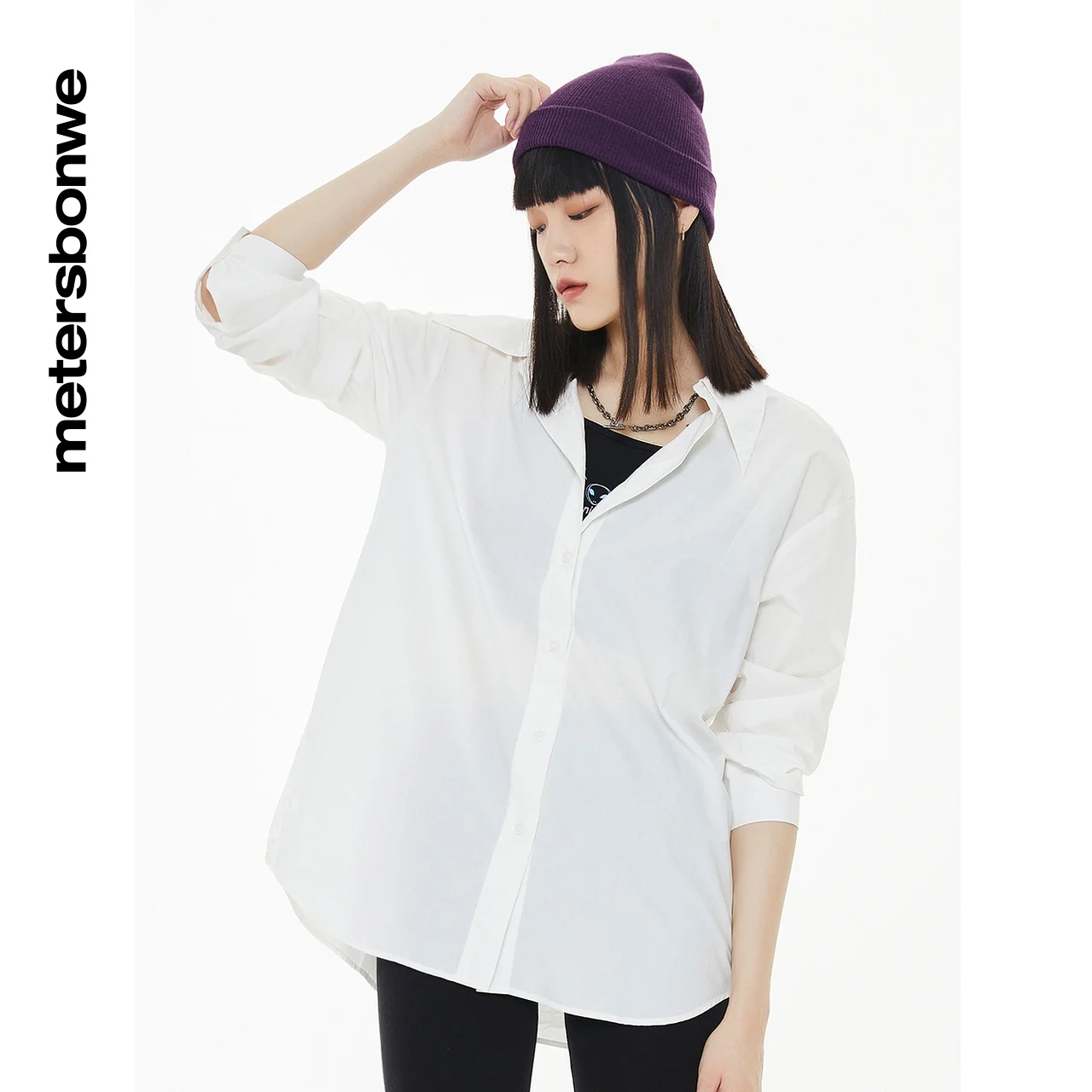 Metersbonwe Stripe Blouses Women Autumn White Loose Casual Cotton Shirt Loose Leisure Tops Sunscreen Shirts Brand Tops