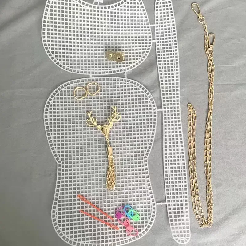 Craft supplies Weaving Plastic Mesh Kit With Metal Chain Buckle DIY Bag Accessories Weaving Tools Easy Knit Helper