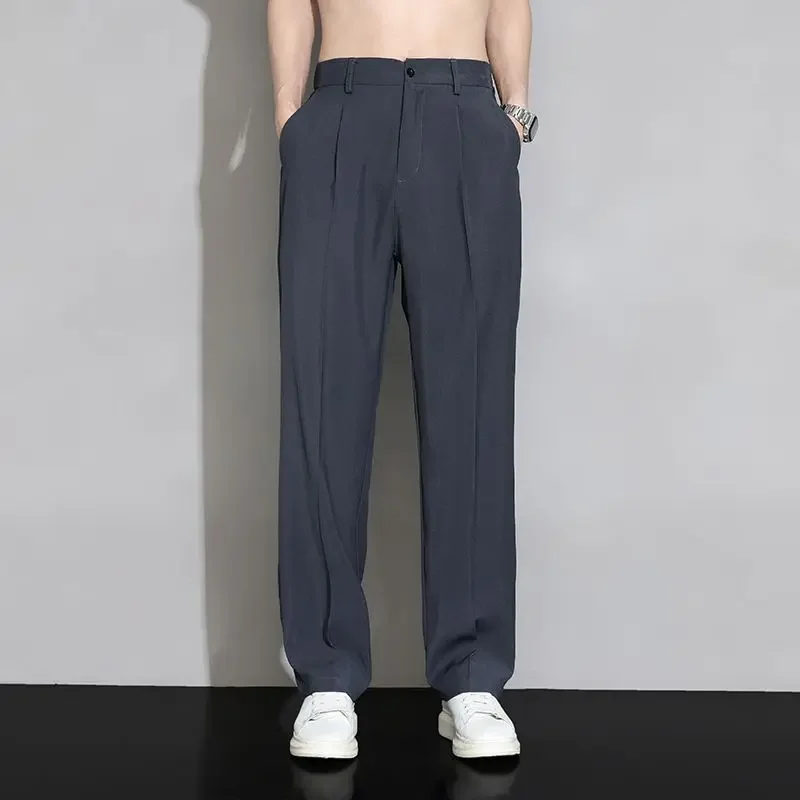 thumbnail image 1 of Pantalones de traje de oficina gris para hombre, pantalones de trabajo para hombre, fluidos, drapeados, de alta calidad, clásicos, formales, ropa de primavera, elegantes, 1 of 4