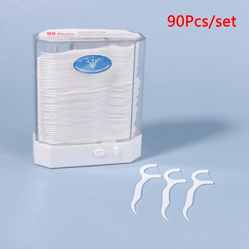 

Portable Dental Floss Pick Dispenser Pop-Up Automatic Holder With 90 Count Dental Floss Sticks Storage Box Toothpicks Oral Care