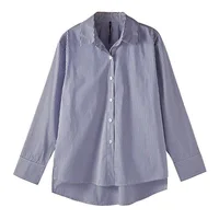 Classique rayé femme printemps automne Blouses chemise dame longue lanterne manches col montant lâche haut Blouse 5