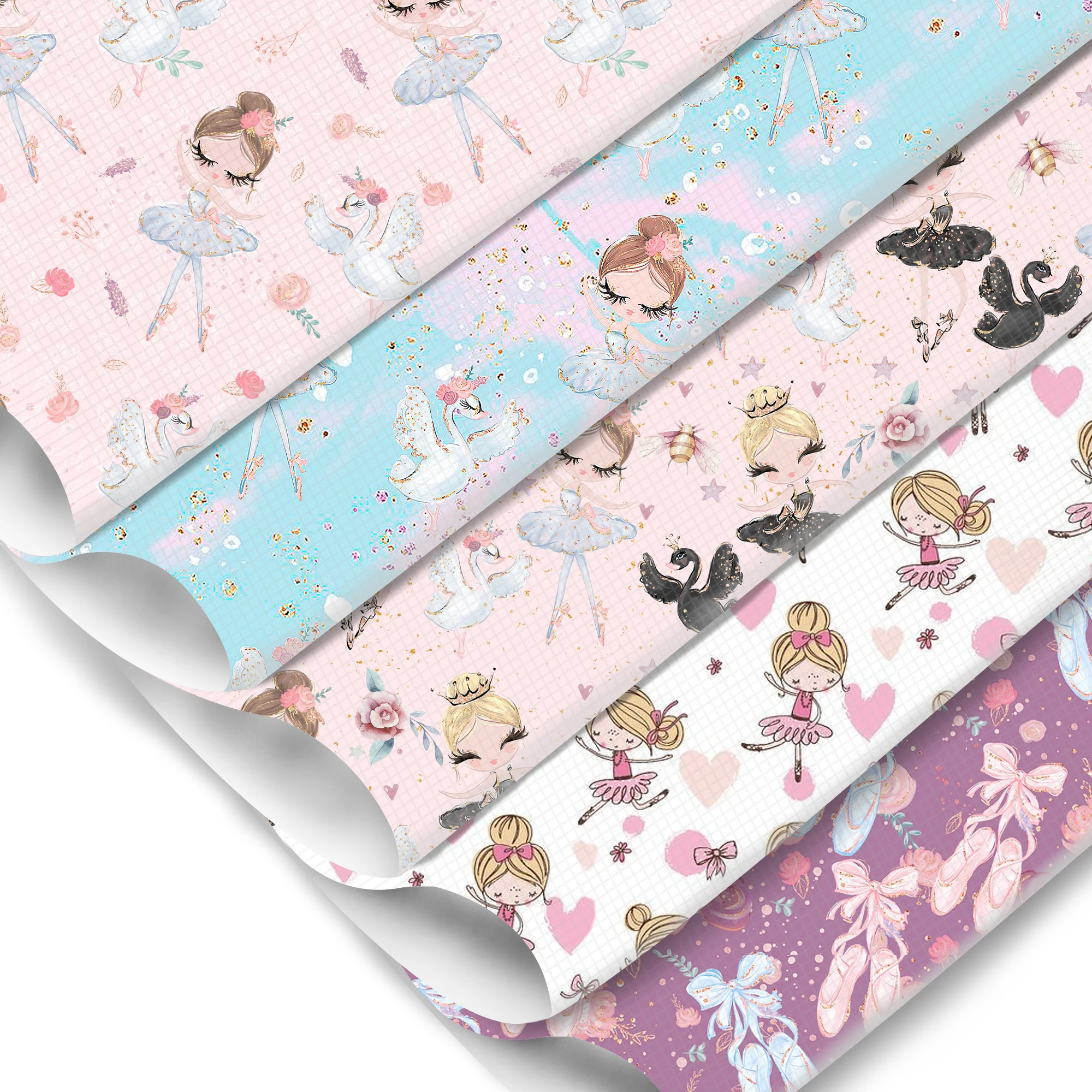 Ballet Girl Printed Synthetic Leather Fabric Roll For Bows Earrings Crafts Faux Leather Sheets DIY Handmade Material,1Yc6368