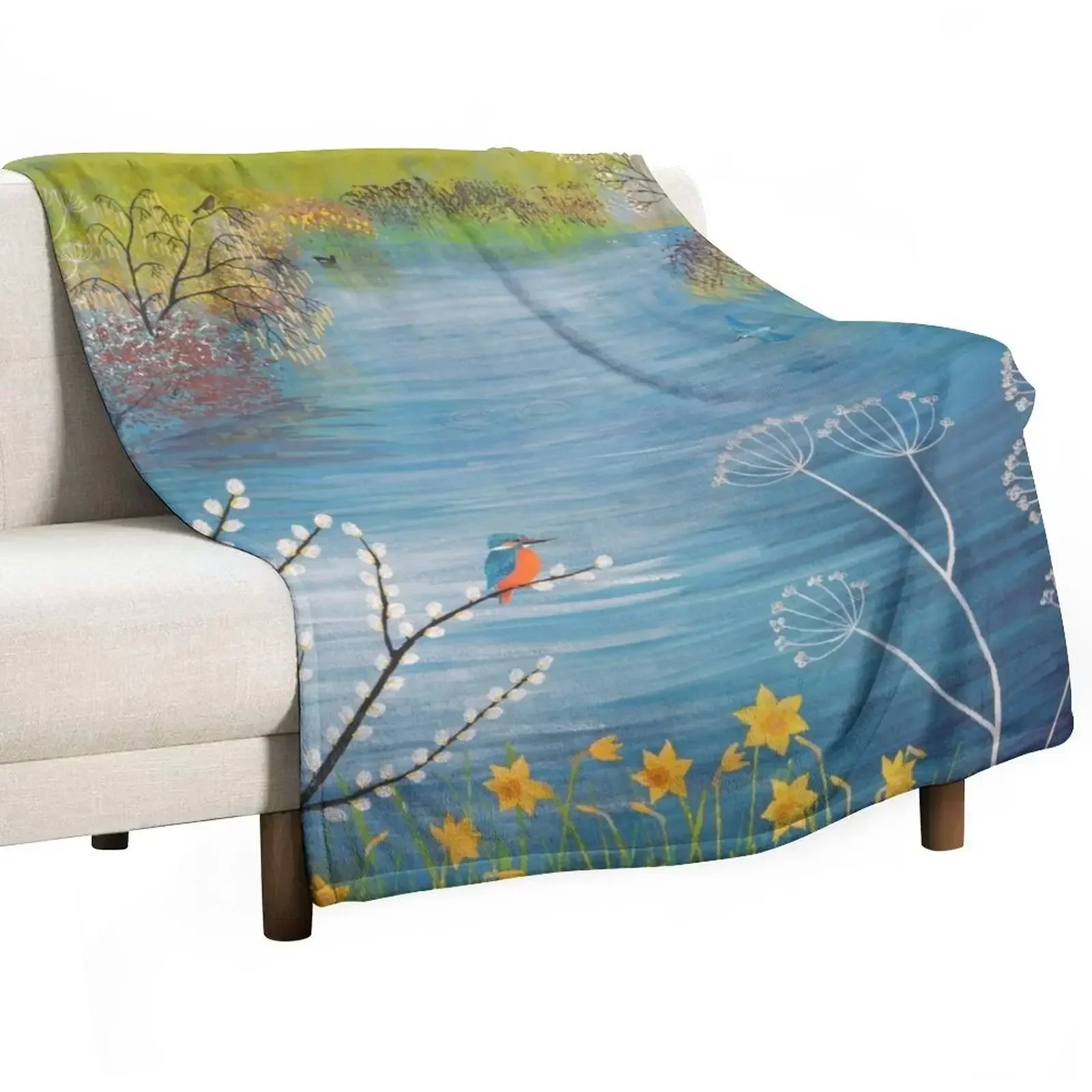 

Spring at Kingfisher Pool Throw Blanket Plaid on the sofa Bed Fashionable Large Hair Blankets
