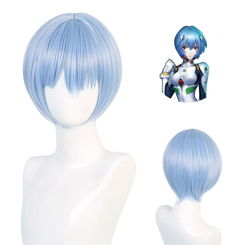 

EVA Ayanami Rei Wig Short Light Blue Heat Resistant Synthetic Hair Cosplay Headwear Haripins + Wig Cap