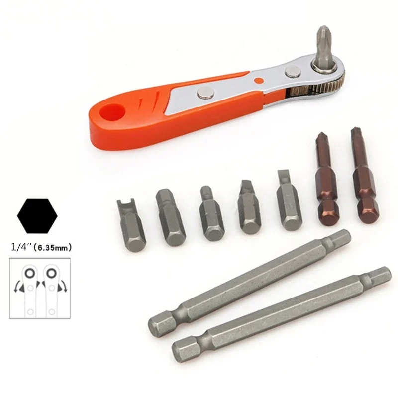 

1/4" Hexagon Torx Mini Magnetic Ratchet Wrench Bidirectional Control for Single/Double Head Screwdriver Drill Bits Tool