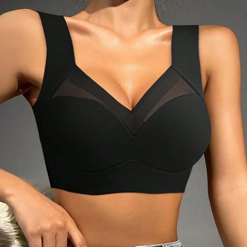 Sujetador De Encaje Sin Bordes Para Mujer, Copa Gruesa, Pecho Pequeño