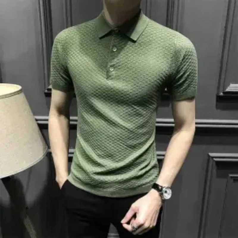 

Man Short-sleeve Solid Color Tops Men Summer Y2K Business Casual Sport Chic Male Pullover Korean Fashion Elegant Polo T-shirt