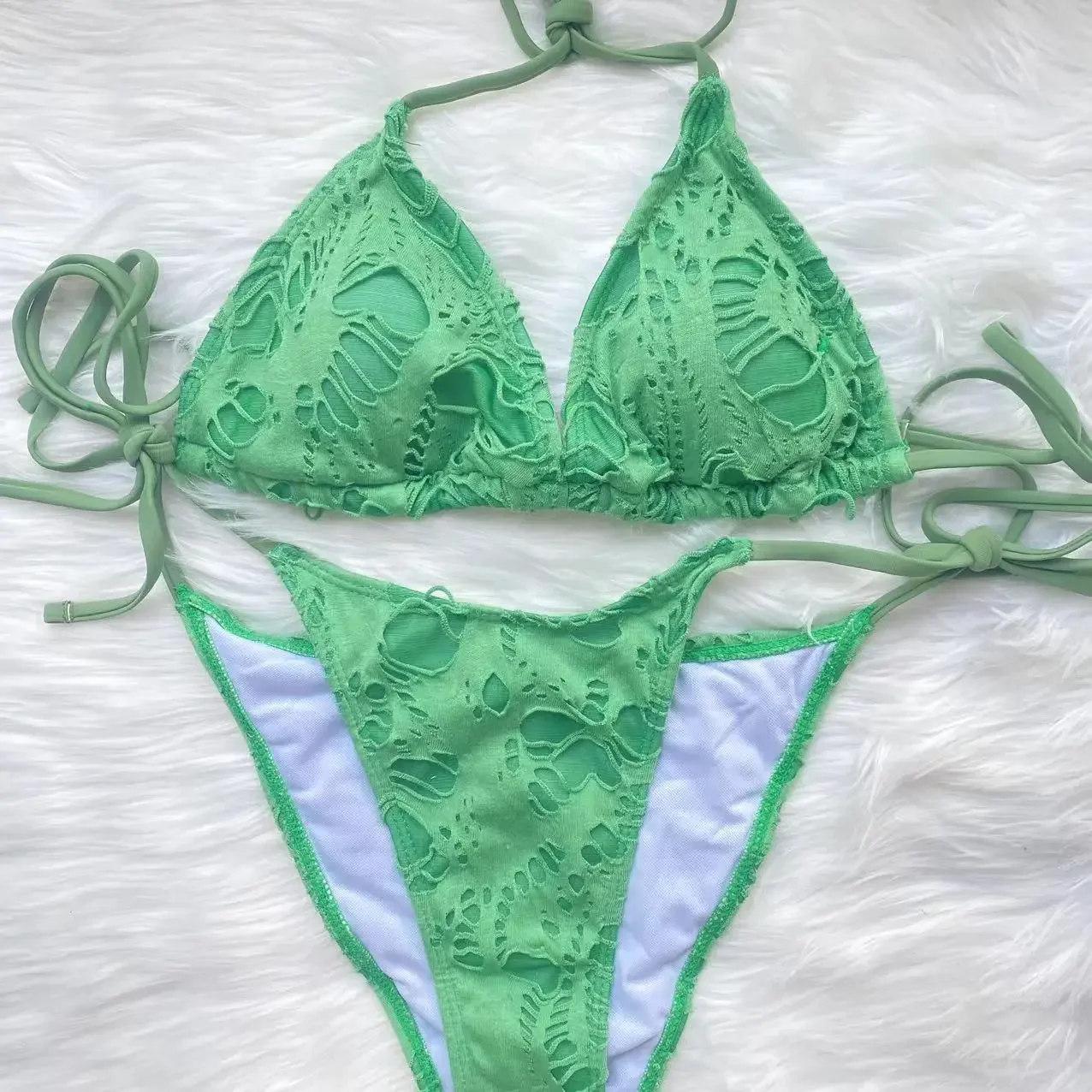 Sexy Hole Bikini Swimsuit Woman 2023 Female Swimwear Lace up Thong Bikinis Sets Brazilian Halter Swimming for Women Bathing Suit