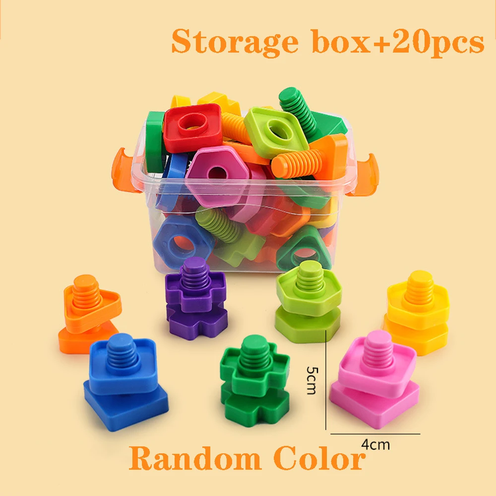 20pcs/10sets Screw Building Blocks-Plastic Nut Shaped Toys for Kids-Educational Montessori Scale Models building block toy assemble toy