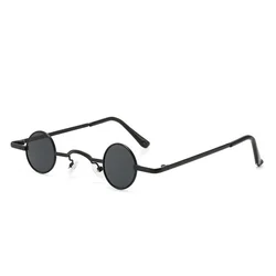 Retro Punk Style Vintage Round Metal Frame Sunglasses with Colorful Lenses (Black Gray)