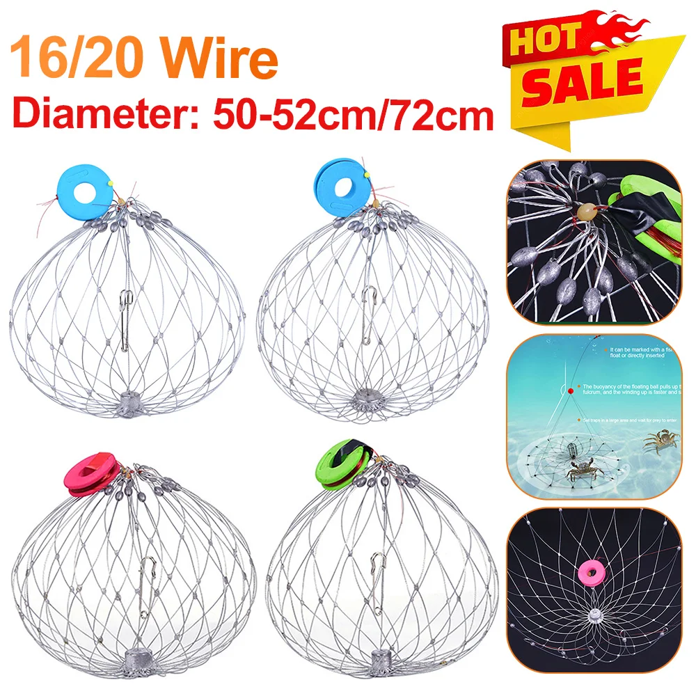 1PCS Fishing Net Cage Automatic Open Closing Fishing Crab Trap Net Steel  Wire for Saltwater Seawater Outdoor Fishing Accessories