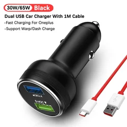 OnePlus Dual USB Car Charger - 65W Warp Charge & 30W Dash Fast Charging - 65W With 1M Cable