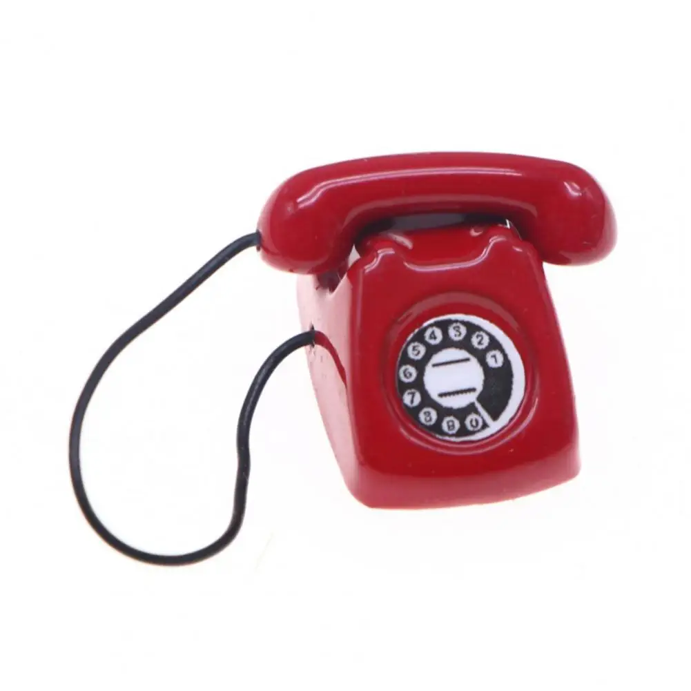Miniature Figurines Miniature Ornament Mini Telephone Model Miniature Retro Alloy Landline Telephone for Doll Houses Decor Bedroom Phone Booth Scene Props Ornaments