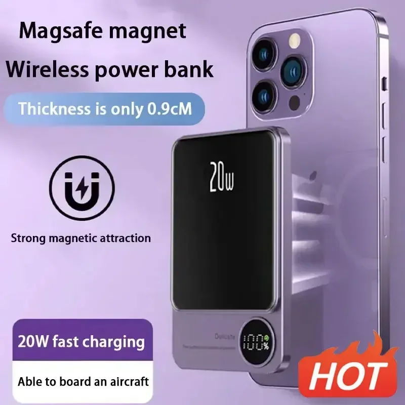 

50000mAh Macsafe Magnetic Power Bank PD20W 15W Wireless Fast Charger External Auxiliary Battery Pack For Magsafe iPhone 15 14 13