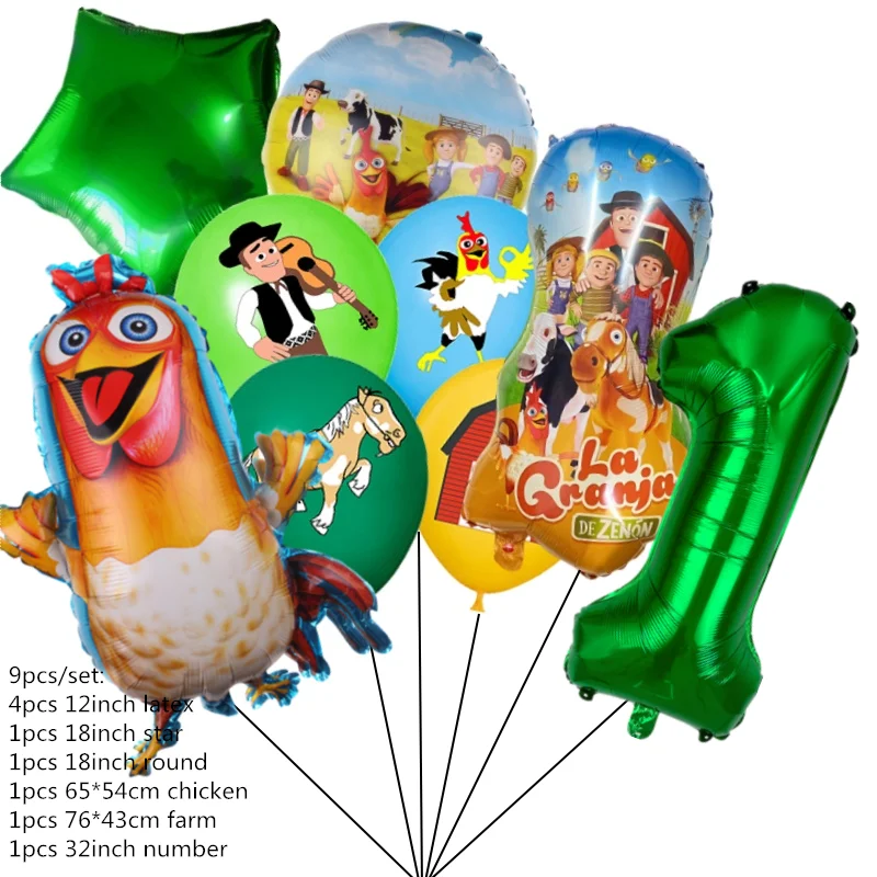9 Stück Bauernhoftier-Luftballons für Bauernhof-Geburtstagsparty-Dekorationen, Zubehör, Kuh, Huhn, Schaf, Schwein, Huhn, Folienballon, Babyparty – Detail 1