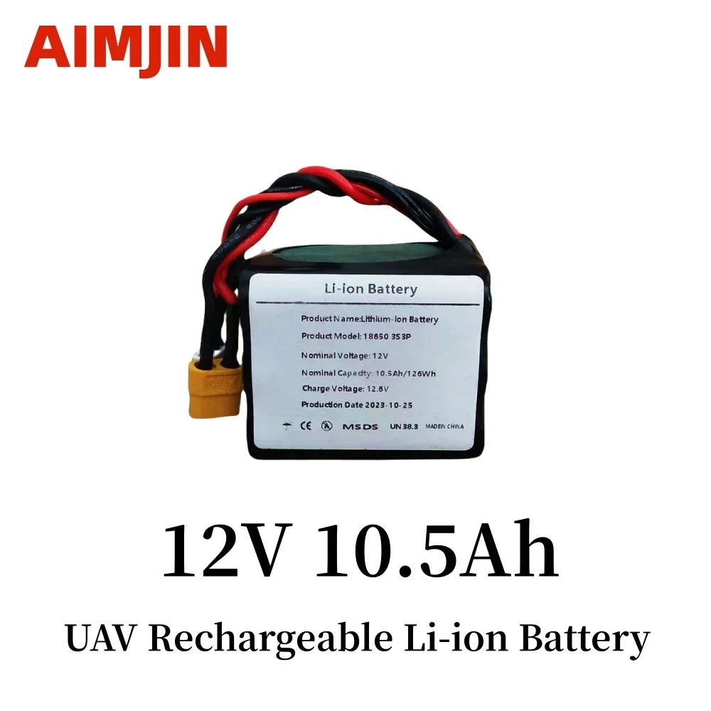 

3S3P 12V 10.5Ah 12.6V High Capacity UAV Rechargeable Li-ion Battery For Various RC Airplane Quadrotor XH2.54-4P XT60