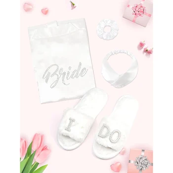 2 Pcs Bride Slippers and Bride Robe for Wedding Day Mrs Slippers Bridal Shower Gifts for Wedding Supplies