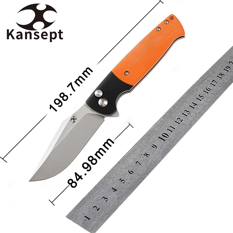 

Kansept Shikari SBL T2027B2 Folding Knife Stonewashed 154CM Blade with Black Aluminum and Orange G10 Handle for Camping Hunting