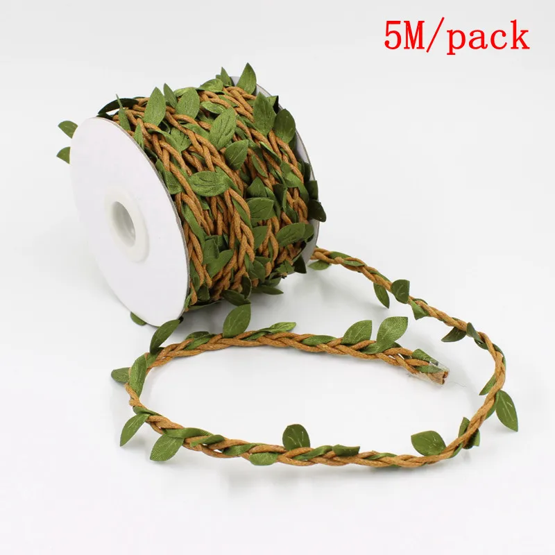 Artificial Leaves Twine Wax String With Leaf Silk Leaves Flowers Hemp Rope Wedding Party Decoration DIY Supplies 5M/10mM/roll, cotton rope,jute rope