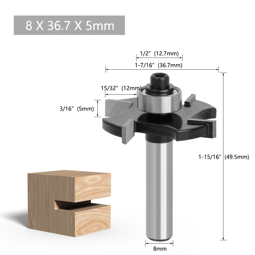 Aurwof 8mm Schaft vier Klingen T-Schlitz Keks Gelenk Schlitz schneider Fugen Schlitz fräser Bit Höhe Fräser Fräser Holz bearbeitung – Detail 6