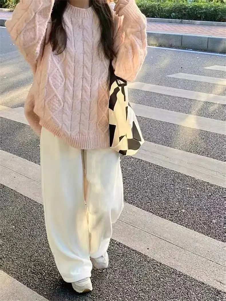 FA660 2024 Winter New Women's Thickened Pullover Sweater Loose Twist Top Sweet Lazy Knitted Sweater 4