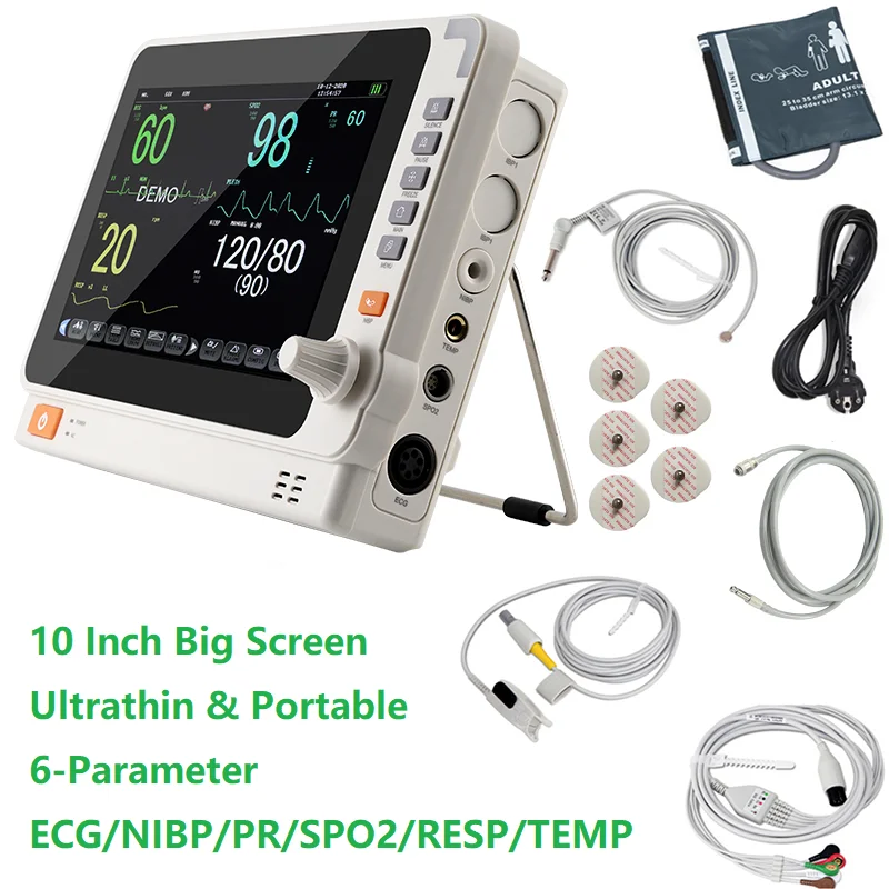 7 / 8 / 10 Inch Screen Human Vet use portable 6-Parameter Vital Signs Monitor ECG/NIBP/PR/SPO2/RESP/TEMP Patient Monitor