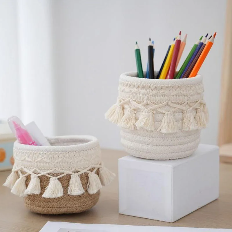 Handmade Woven Cotton Rope Woven Storage Basket Desktop Organizer Sundries Toys Comestics Keys Snacks Box Sundries Organizer 1