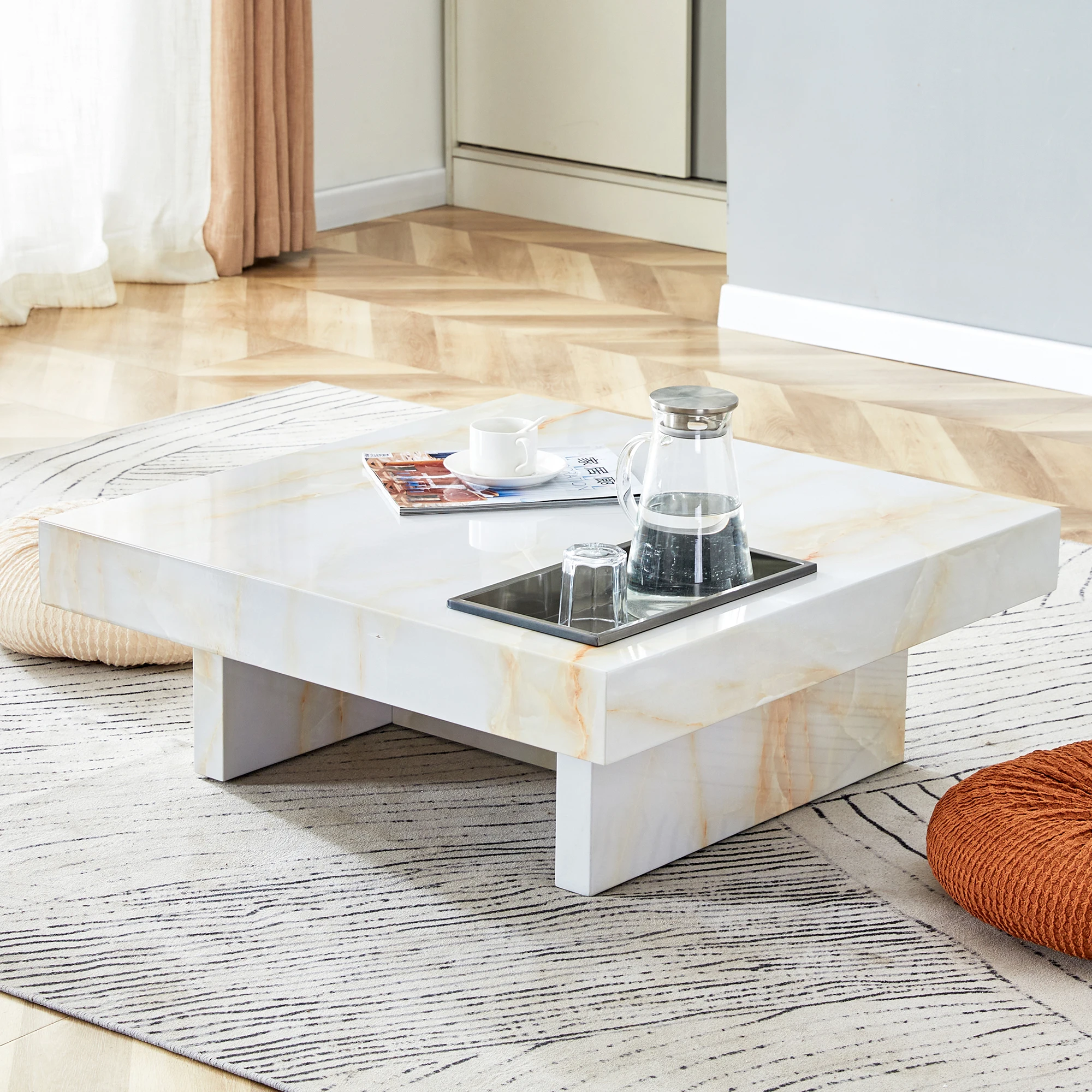 

31.4"* 31.4"* 12 " Modern Coffee Table Imitation Marble Patterns MDF Material for Living Rooms Restaurants Bedrooms