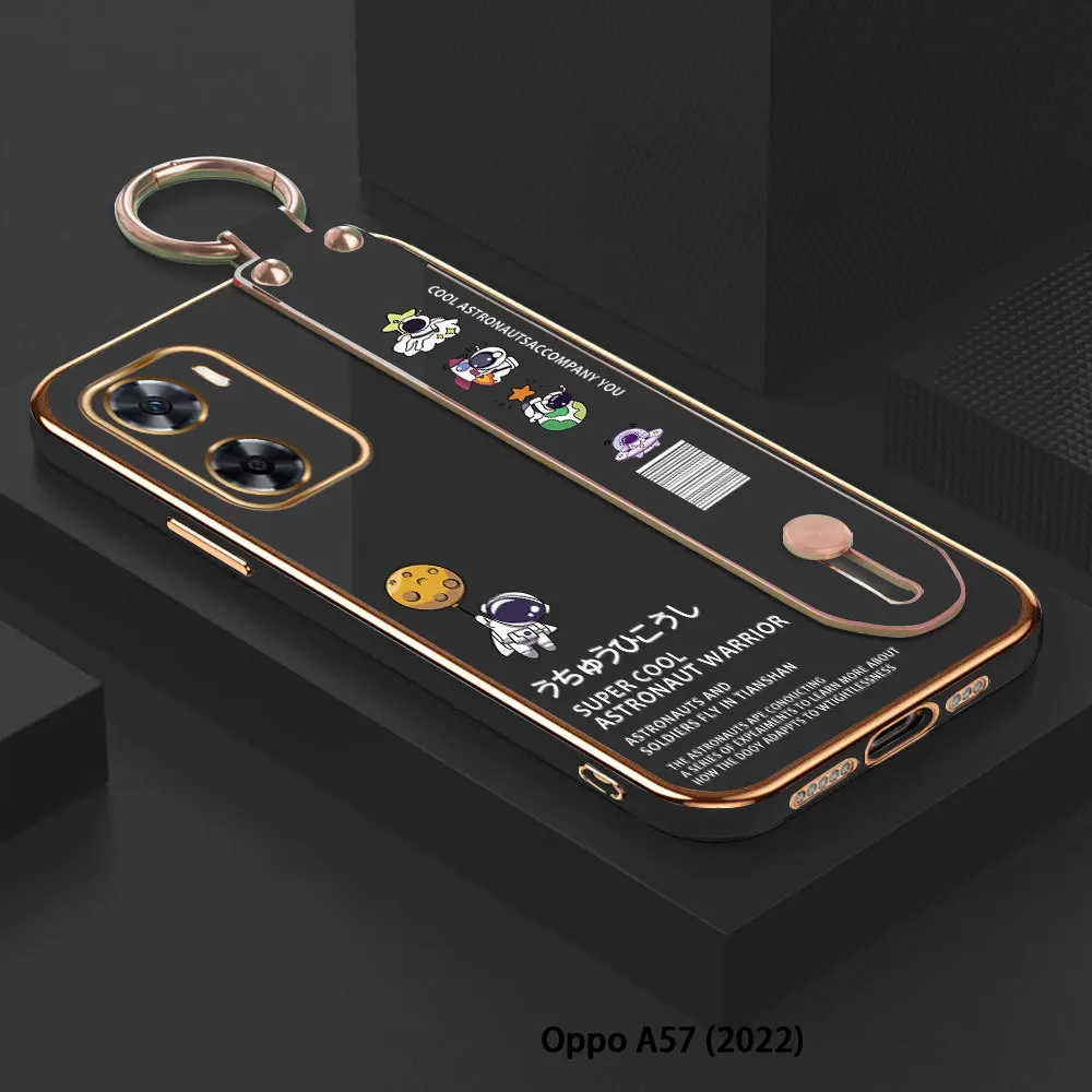 

(With Wristband) For OPPO A57 A77 4G 5G A57e A57s A77s A17 A17K Cartoon Astronaut Back Cover Case Luxury Plating TPU Phone Cases