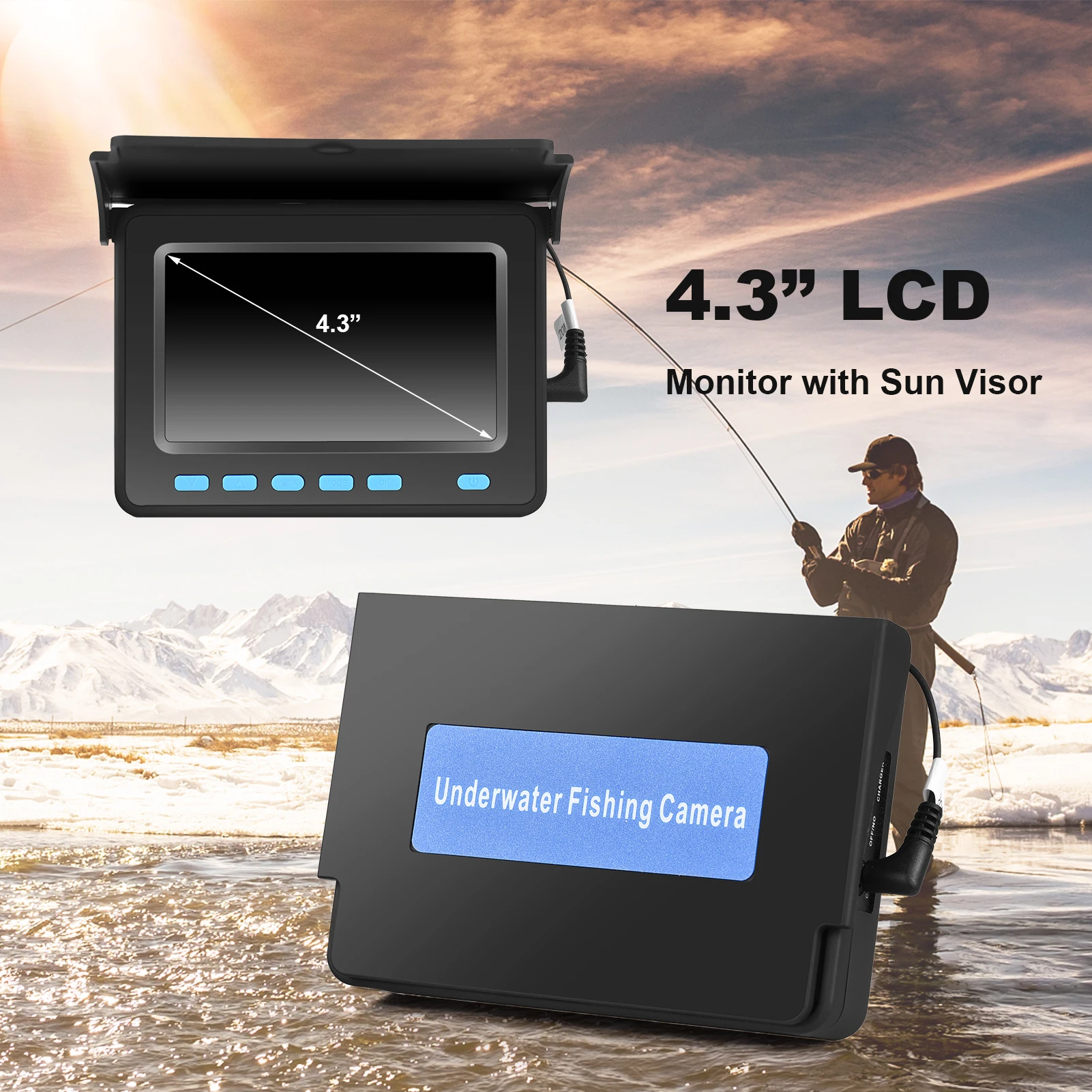 

20M/30M 1200TVL Underwater Fishing Camera Fish Finder 4.3'' LCD Monitor 8PCS IR LED Night Vision Camera for Ice Boat Fishing