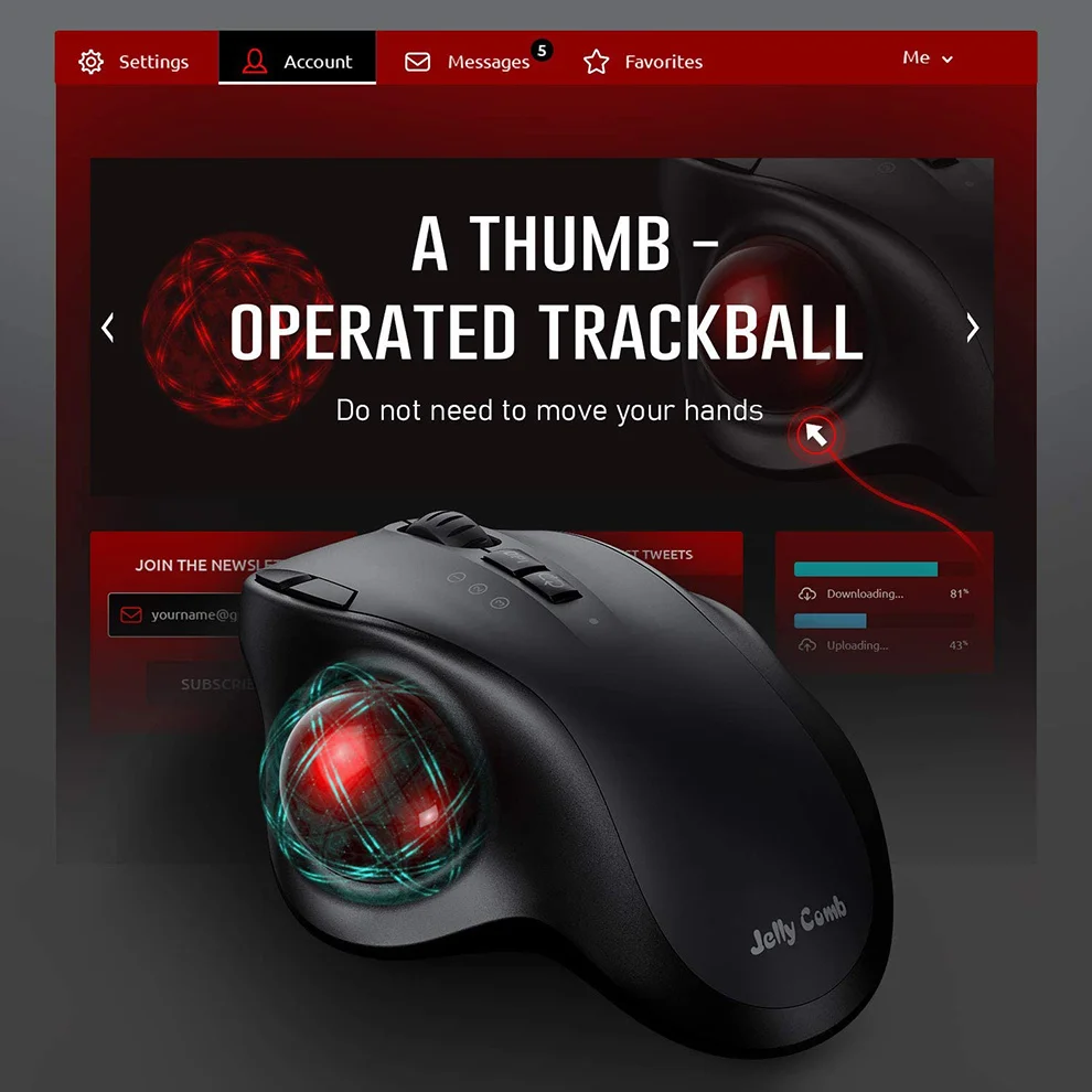 Missgoal 2.4G Wireless Trackball Mouse Vertical Laser Mice With Hard Protective Case For Laptop 1600DPI Ergonomic Mouse