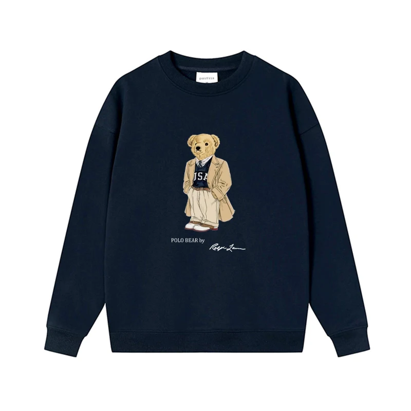 

Свитшот мужской/женский с мультяшным принтом медведя, 100% хлопок, уличная одежда в стиле хип-хоп, свободный Спортивный костюм унисекс для влюбленных из аниме, топы