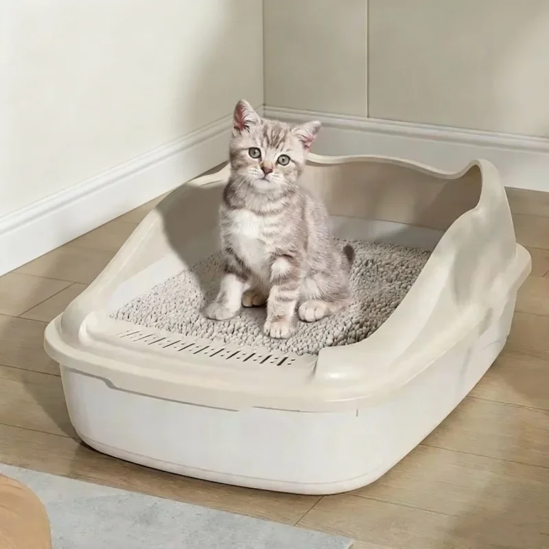 애완 동물 고양이 샌드박스 안티 스플래시 쓰레기통 화장실 변기 간단한 청소 안전하고 실용적인 고양이 용품 홈 애완 동물 화장실 액세서리