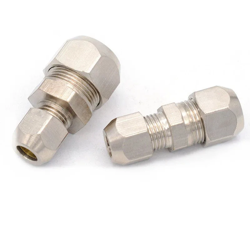 Compression Ferrule Tube Fitting 6-4 8-10 10-12 Brass Pipe Double End Tubing Ferrule Joint Tubing Nut Lock Double Straight PU PG