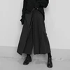 Spring Autumn New False Two-piece Skirt Pants Black Wide-leg Pant Elastic Waist Straps Women 2024 Irregular Casual Cropped Pants 2