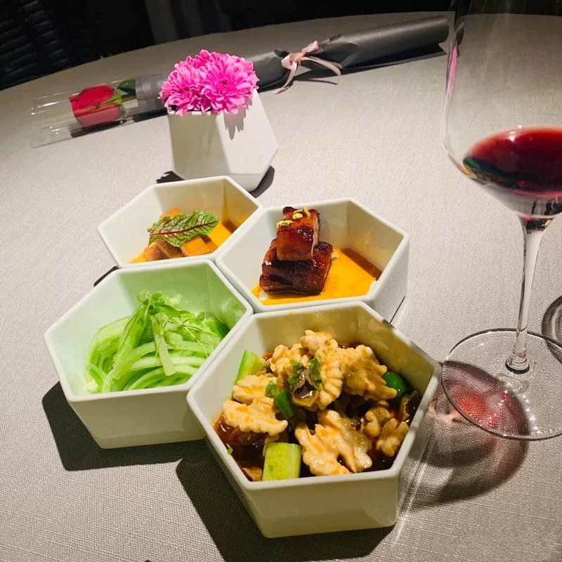 Fashion restaurant dishes Special Cold Dishes Ceramic snack platter Hexagonal bowl Hexagonal platter Snacks New Chinese Bowl
