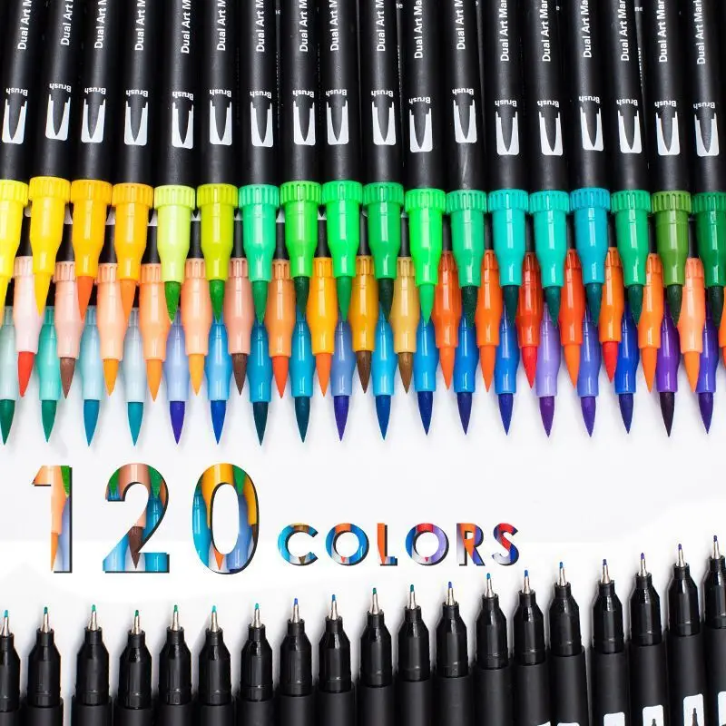 Eglyenlky Markers for Coloring Book Adults Relaxation, Dual Tip Brush Pens  with 100 Watercolor Fine Tip Markers (0.4mm) and Brush Pens (1-2mm) for