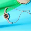 Luxury Fashion Color Square Zircon Exquisite Chain Bracelet Watch Women's Free Adjustment Pulling Quartz Watches Reloj Mujer 2