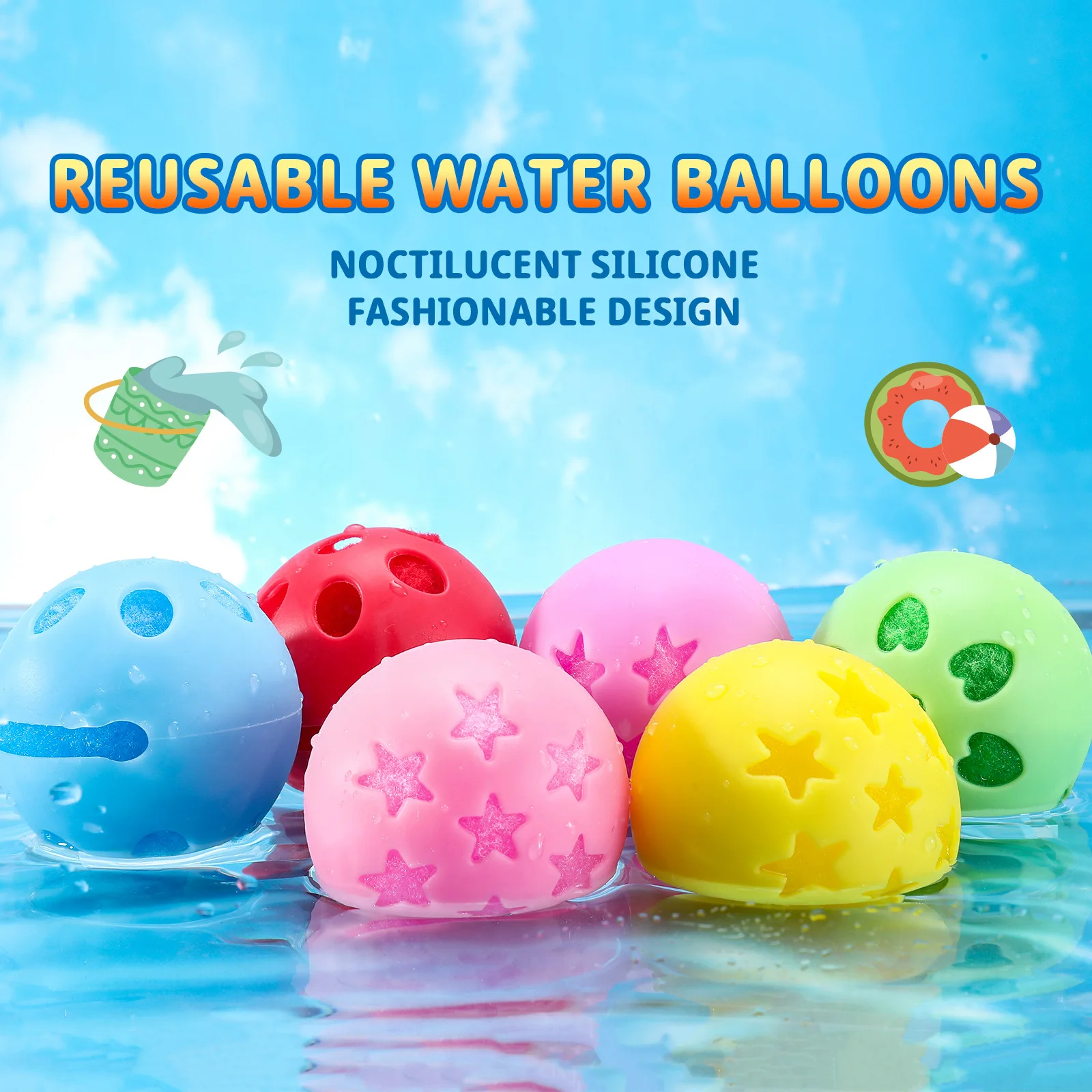 6 Pcs Reusable Water Balloons, Latex-Free Soft Silicone Water Splash Ball, Silicone Surround Ball Noctilucent Ball