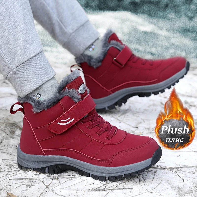 Men's Snow Boots Warm Casual Winter Sneakers Warm Plush Women Boots Outdoor Anti Slip Couple Hiking Boots Waterproof Work Shoes