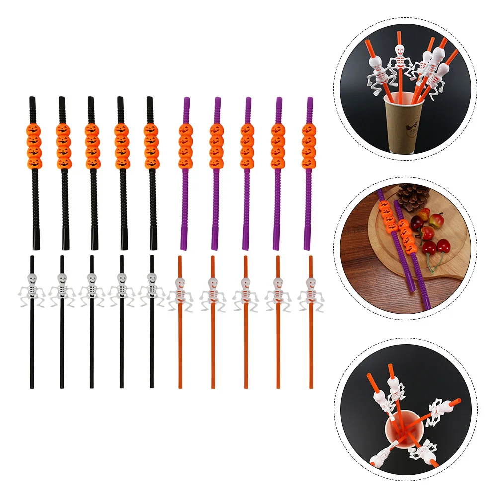 20PCS Plastic Straws Halloween Theme Straws Drinking for Halloween Party