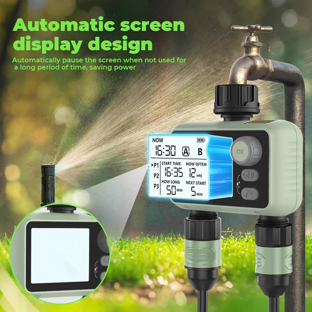 Eshico automne plus récent minuterie d'eau à 2 sorties A/B 6P plans retard d'arrosage avec capteur de pluie Intelligent Joint en laiton et opération de bouton 4