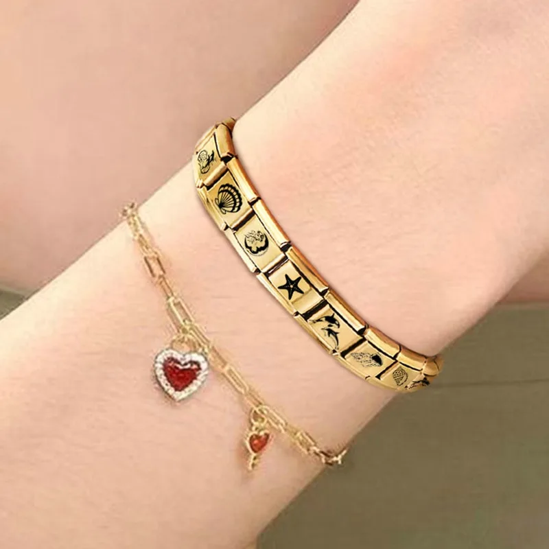 Vintage Ocean Series Starfish Pearl Shell Gold Color DIY Italian Charm Links Fit 9MM Stainless Steel Bracelet Women Gifts
